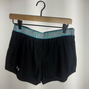 Under Armour Women's Black Athletic Shorts with Teal Waistband